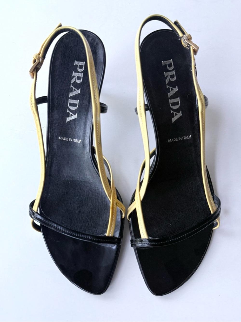 Vintage Prada Black & Yellow Patent Leather Strappy Slingback Sandal Heels 39.5 - Picture 3 of 16